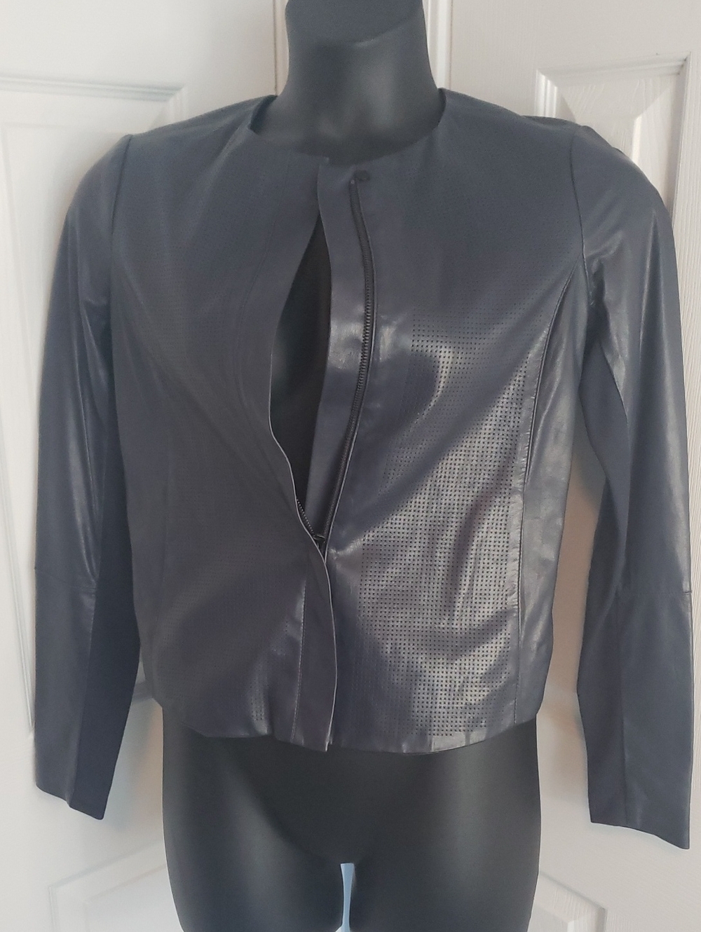 Vince Black Perforated Faux Leather Jacket